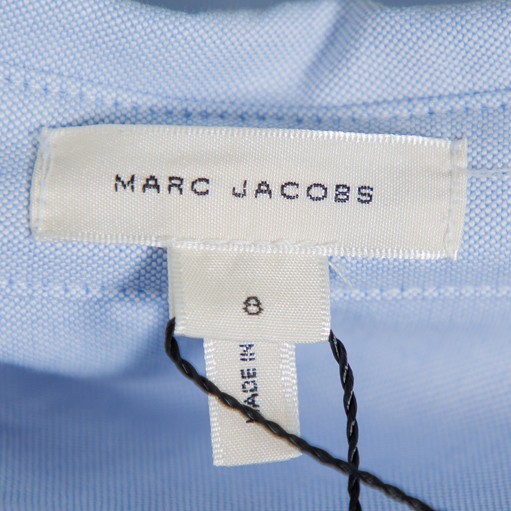 Marc Jacobs Blue Cotton Paneled Puff Sleeve Detail Fitted Shirt M