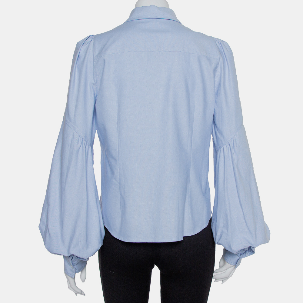 Marc Jacobs Blue Cotton Paneled Puff Sleeve Detail Fitted Shirt M