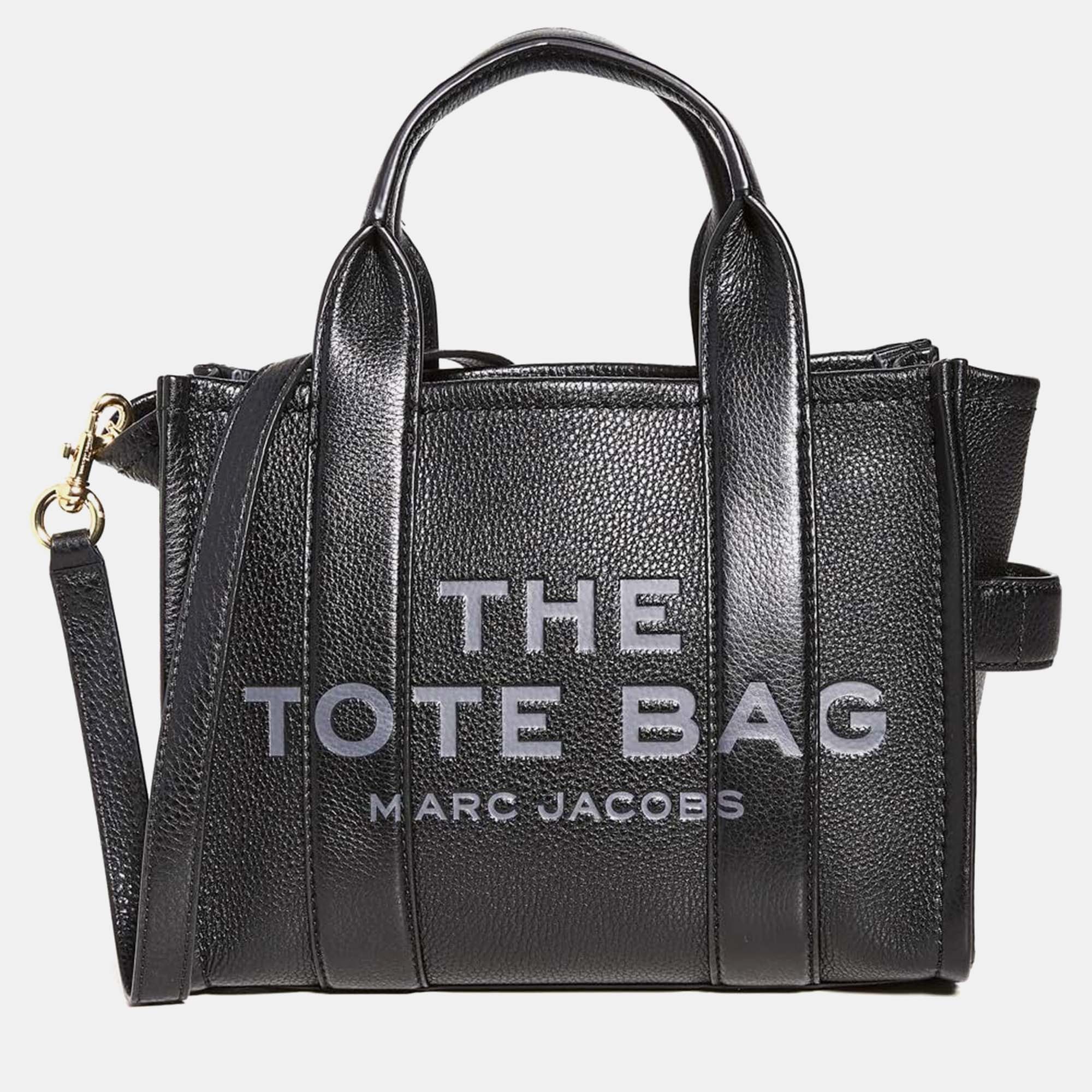 Marc jacobs black leather women's the leather mini tote bag