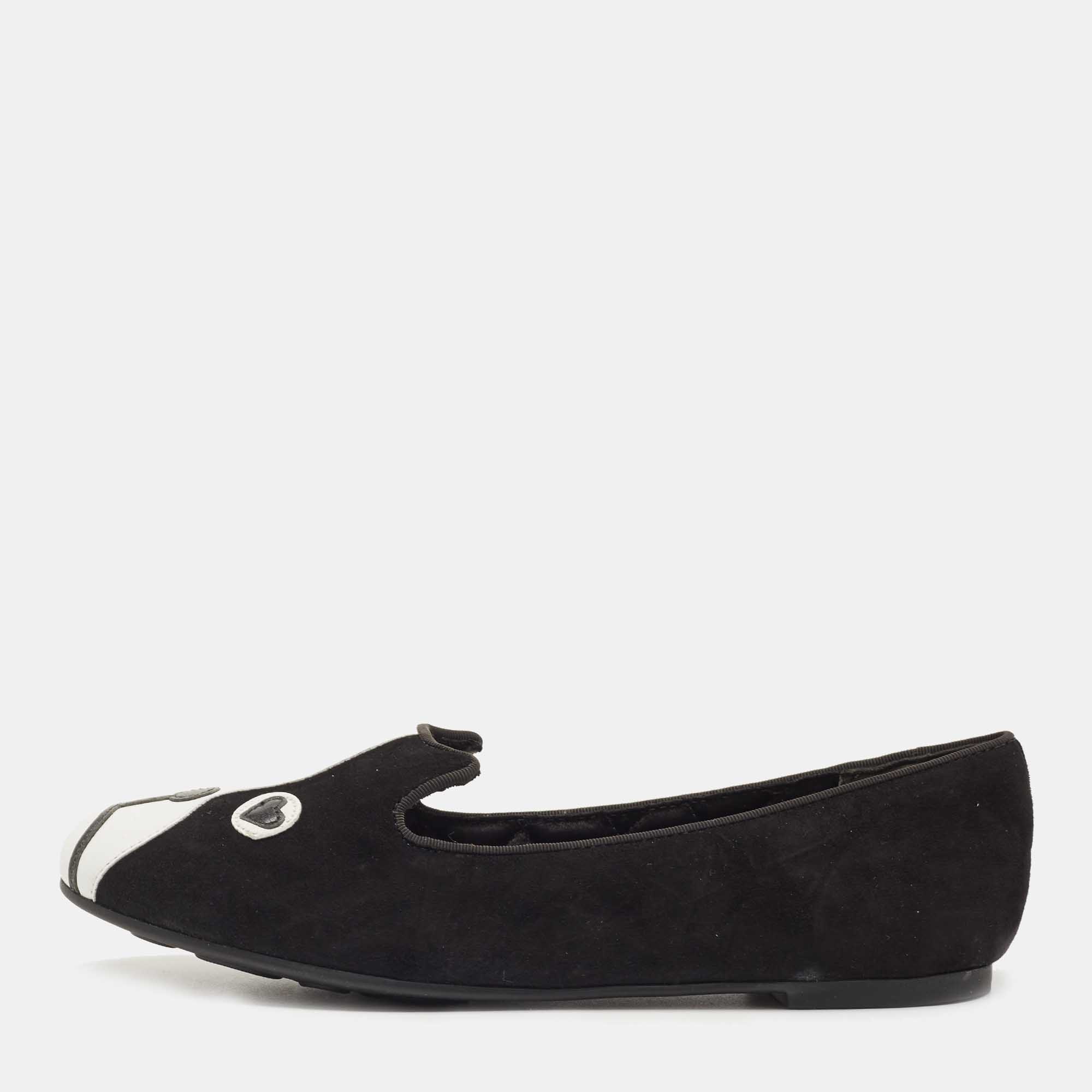 Marc By Marc Jacobs Black/White Suede And Leather Cat Ballet Flats Size 36