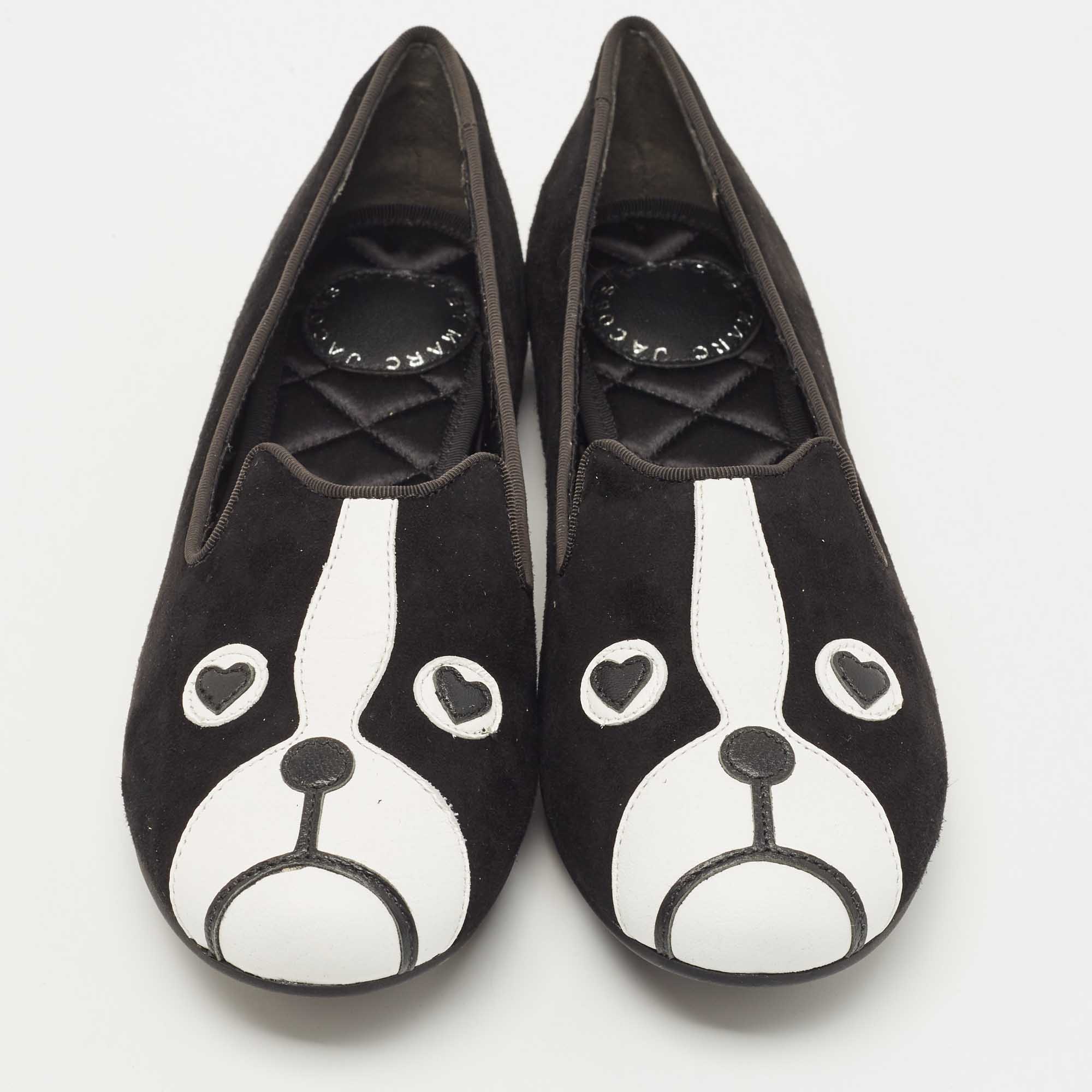 Marc By Marc Jacobs Black/White Suede And Leather Cat Ballet Flats Size 36