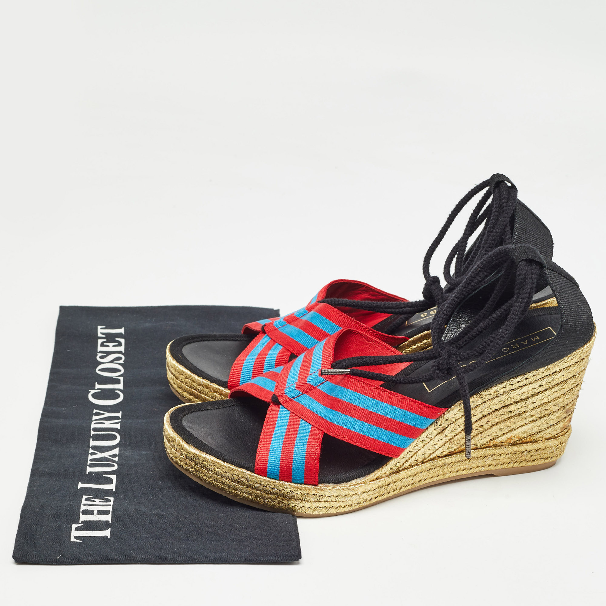 Marc Jacobs Multicolor Grosgrain Espadrille Wedge Sandals Size 40