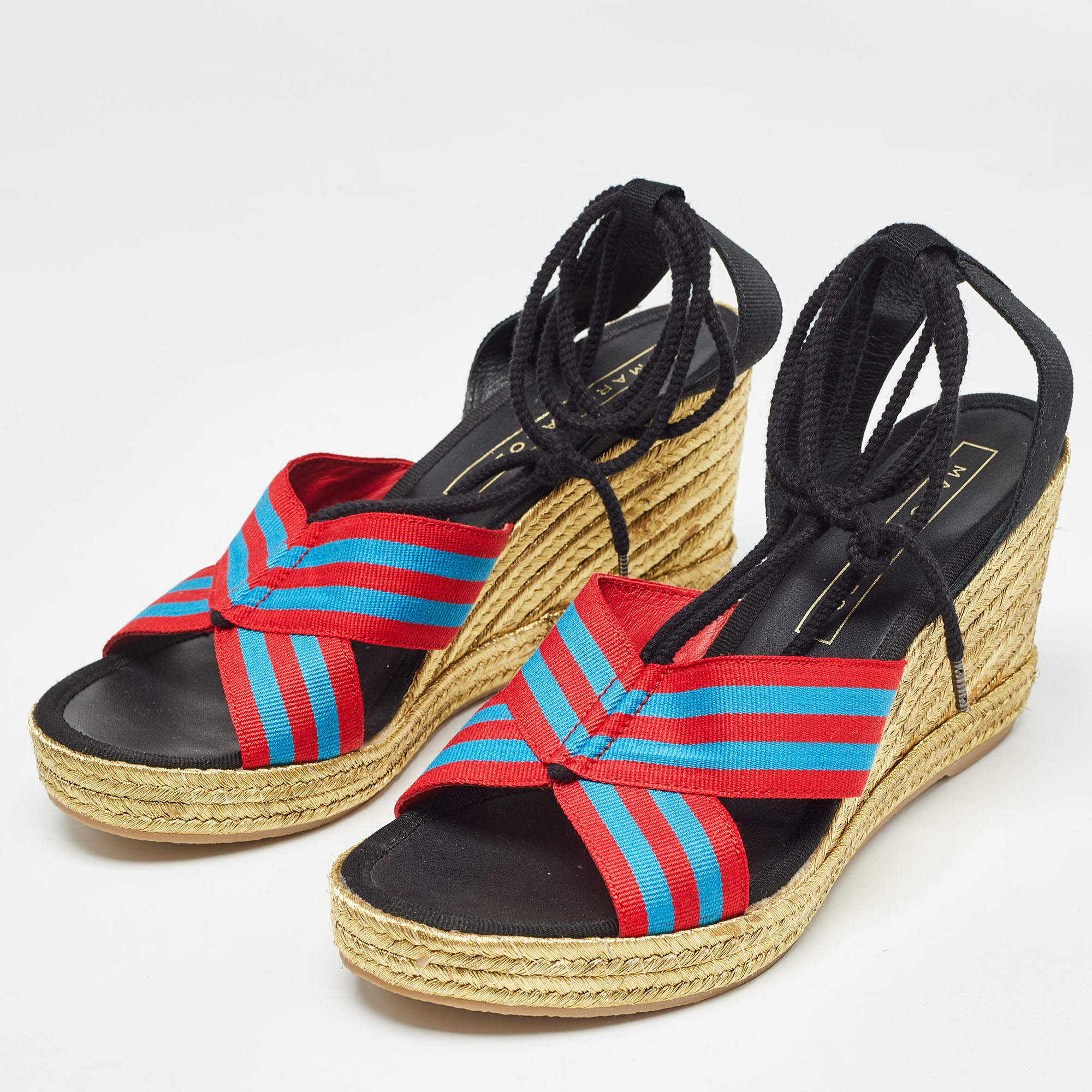 Marc Jacobs Multicolor Grosgrain Espadrille Wedge Sandals Size 40