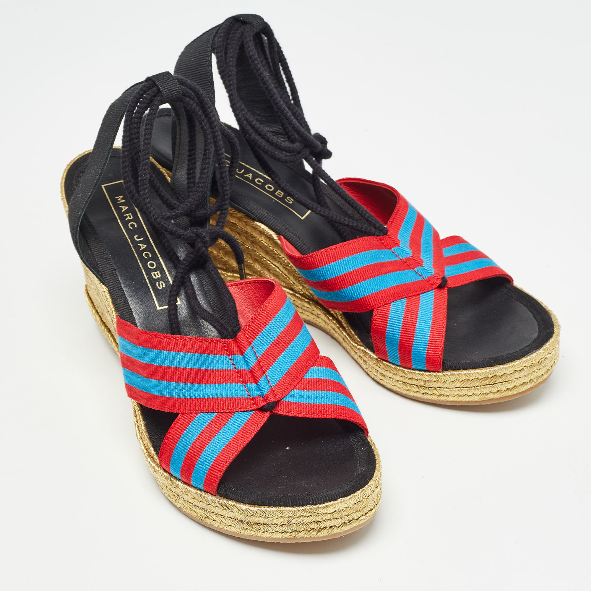 Marc Jacobs Multicolor Grosgrain Espadrille Wedge Sandals Size 40