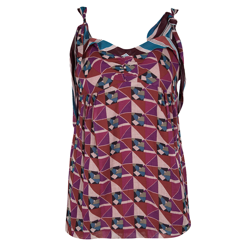 

Marc Jacobs Multicolor Geometric Print Sleeveless Tie Detail Cotton Top