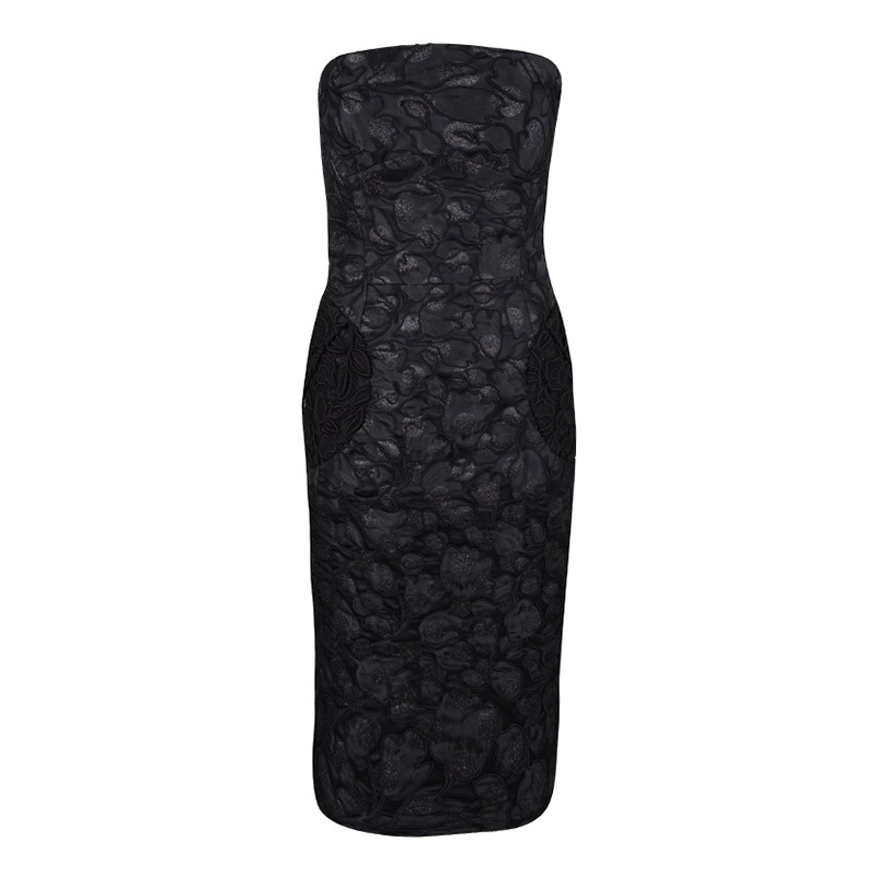 Image of Marc Jacobs Black Polka Dot Lace Pocket Detail Strapless Dress L