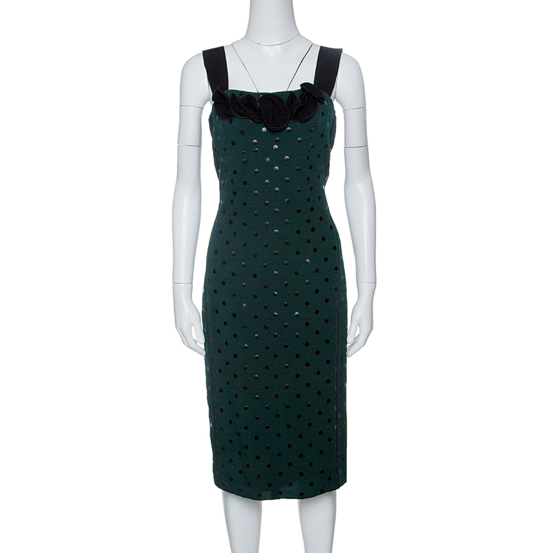 Image of Marc Jacobs Green and Black Polka Dotted Sleeveless Dress S