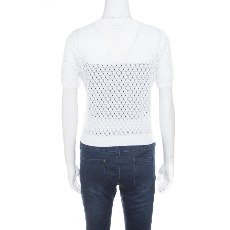 Marc Jacobs White Perforated Fish Scale Pattern Knit Crop Top S