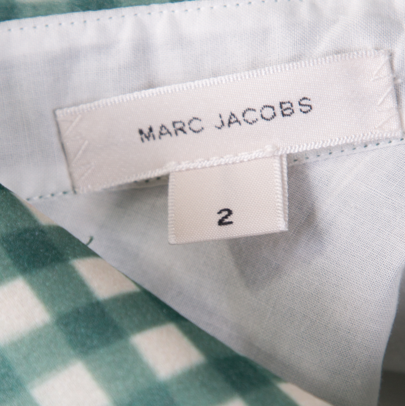 Marc Jacobs Green And White Checked Organza Long Sleeve Shirt S
