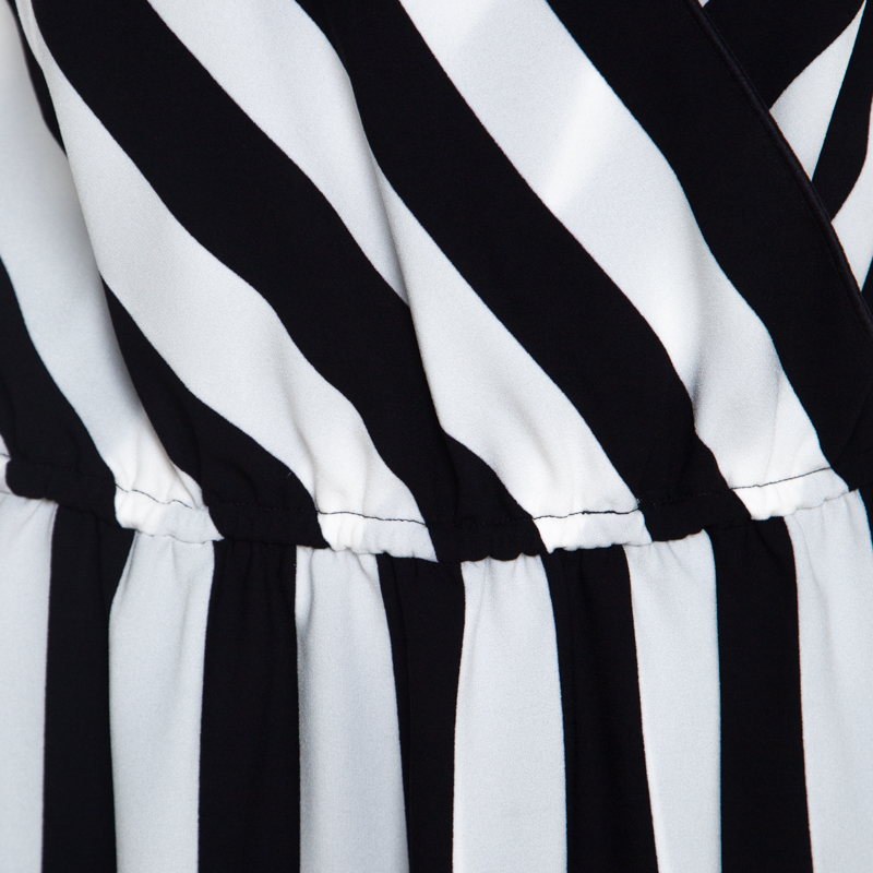 Marc Jacobs Monochrome Striped Crepe Faux Wrap Midi Dress M