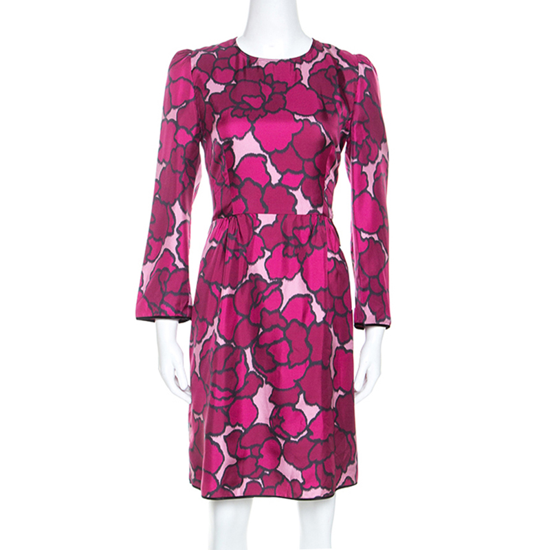 Image of Marc Jacob Pink Floral Printed Silk Paneled Detail Midi Dress M
