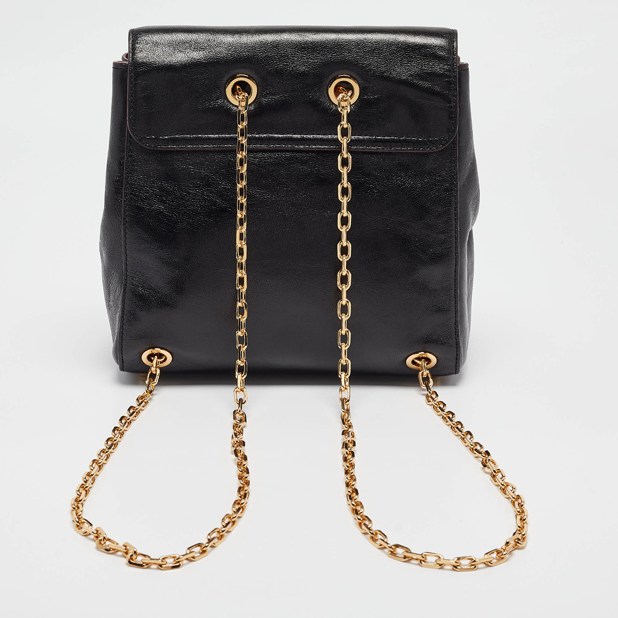 Marc Jacobs Black Glossy Leather Chain Strap Backpack