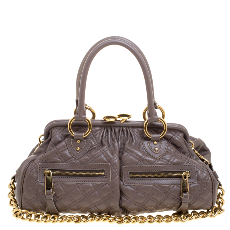 Image of Marc Jacobs Dark Grey Quilted Leather Stam Satchel