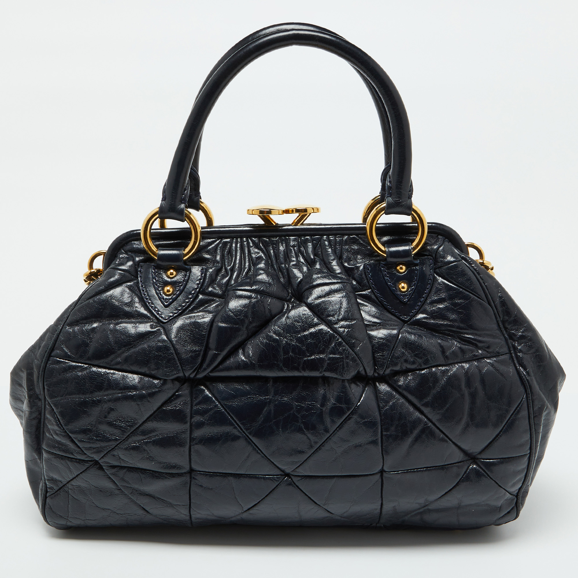 Marc Jacobs Navy Blue Quilted Leather Stam Satchel