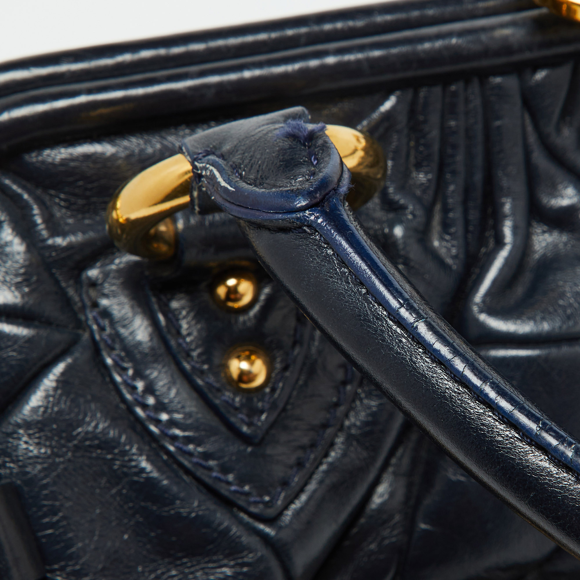 Marc Jacobs Navy Blue Quilted Leather Stam Satchel