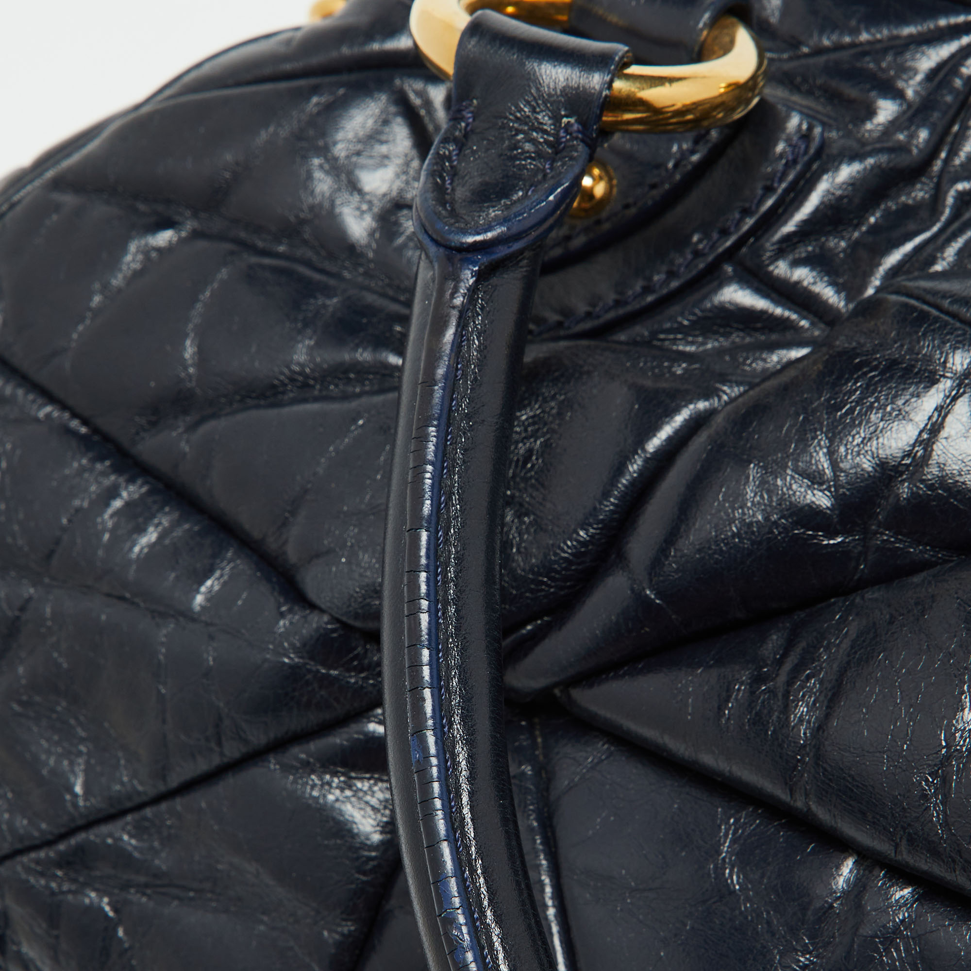 Marc Jacobs Navy Blue Quilted Leather Stam Satchel