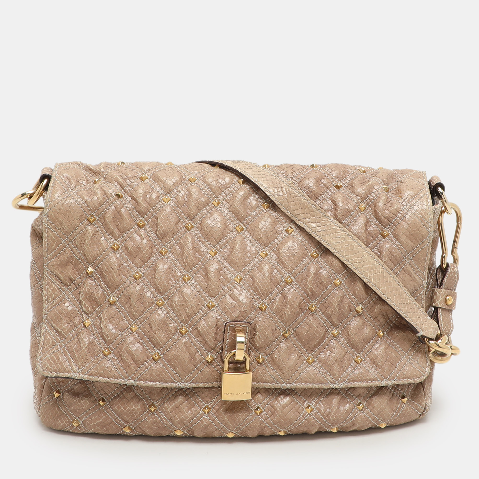 Marc Jacobs Beige Python Embossed Leather Stardust Beat Shoulder Bag
Marc Jacobs Beige Python Embossed Leather Stardust Beat Shoulder Bag