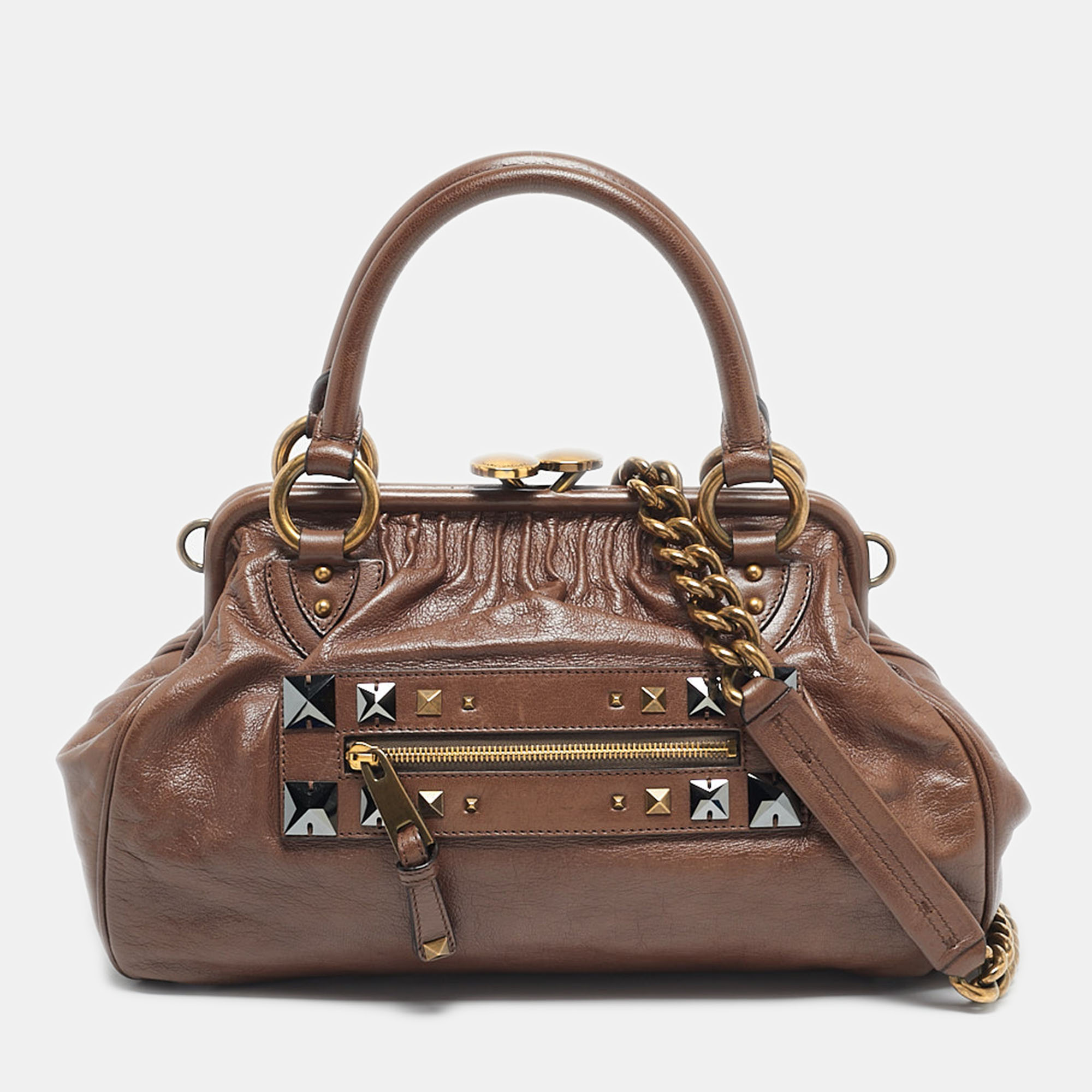 Marc Jacobs Brown Leather Studs Embellished Stam Satchel - Marc Jacobs - Modalova