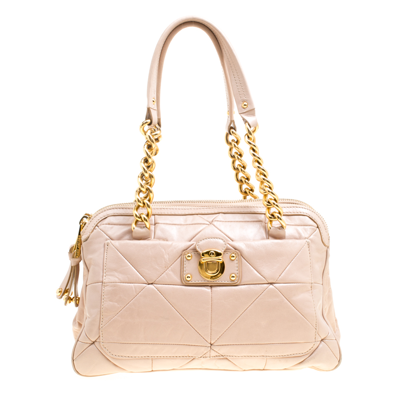 Marc jacobs blush pink quilted glazed leather chain satchel