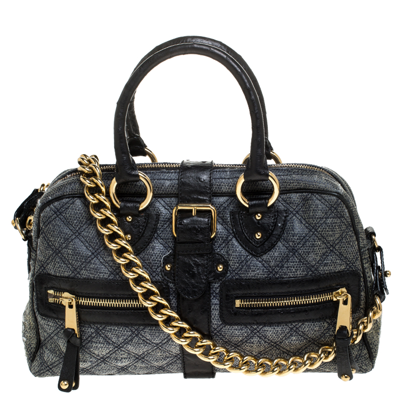 Image of Marc Jacobs Black/Blue Quilted Leather Venetia Satchel