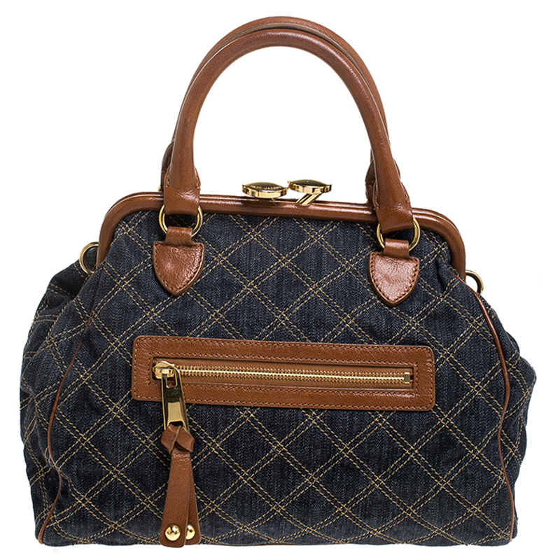 Image of Marc Jacobs Blue/Tan Quilted Denim Mini Stam Satchel