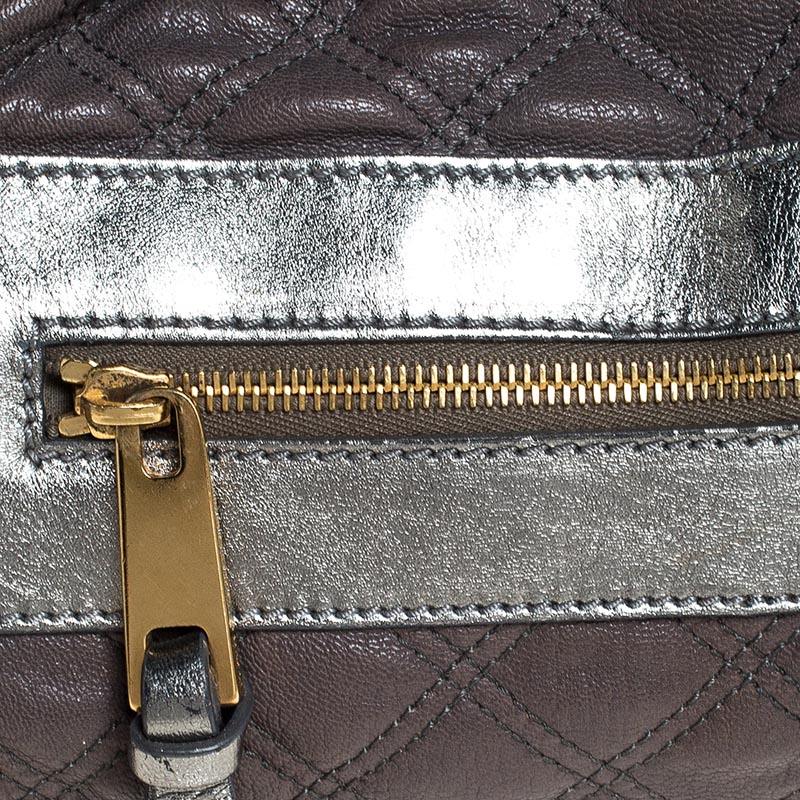 Marc Jacobs Grey/Silver Quilted Leather Stam Shoulder Bag
