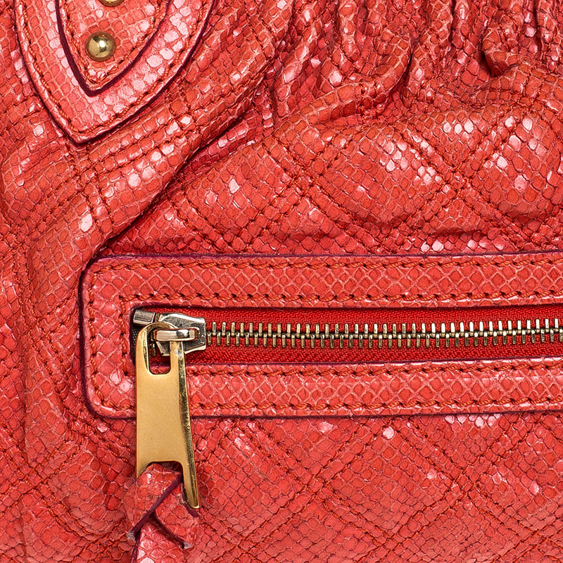 Marc Jacobs Orange Snake Skin Embossed Leather Stam Satchel