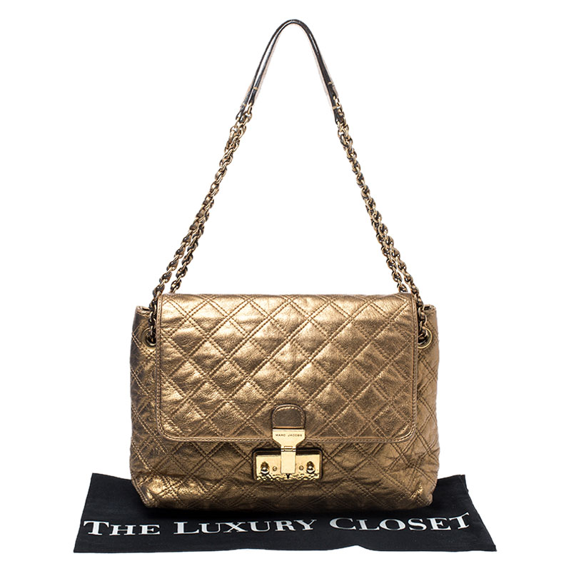 Marc Jacobs Metallic Gold Quilted Leather Flap Shoulder Bag