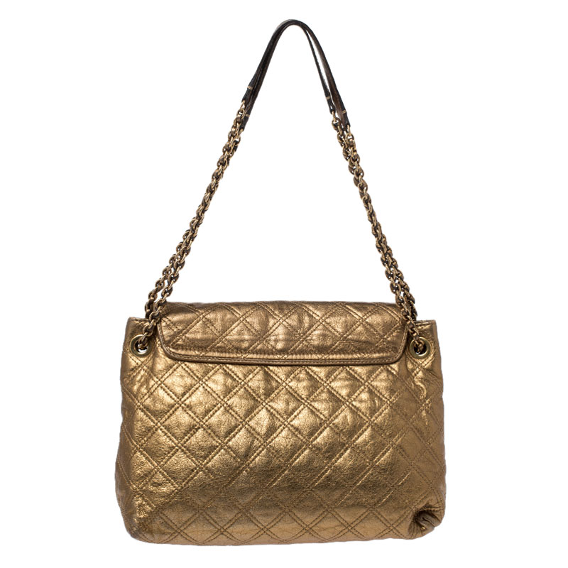 Marc Jacobs Metallic Gold Quilted Leather Flap Shoulder Bag