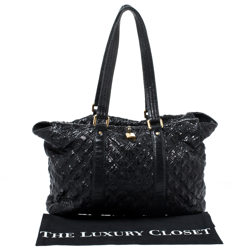 Marc Jacobs Black Quilted Snakeskin Embossed Leather Tote