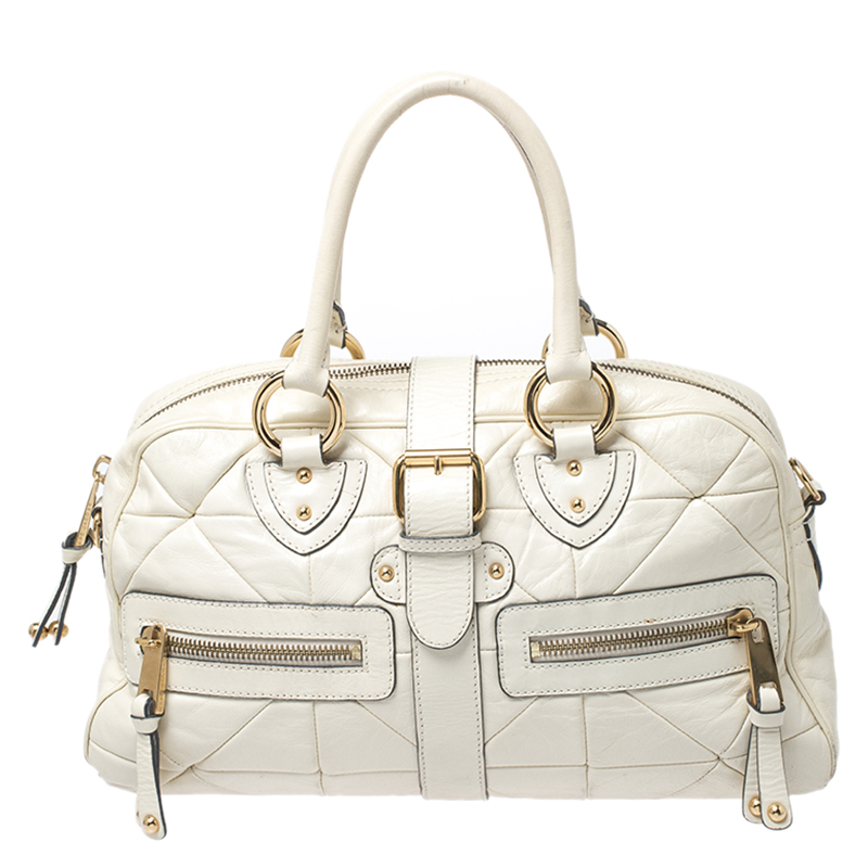 Image of Marc Jacobs Cream Leather Double Zip Pocket Satchel