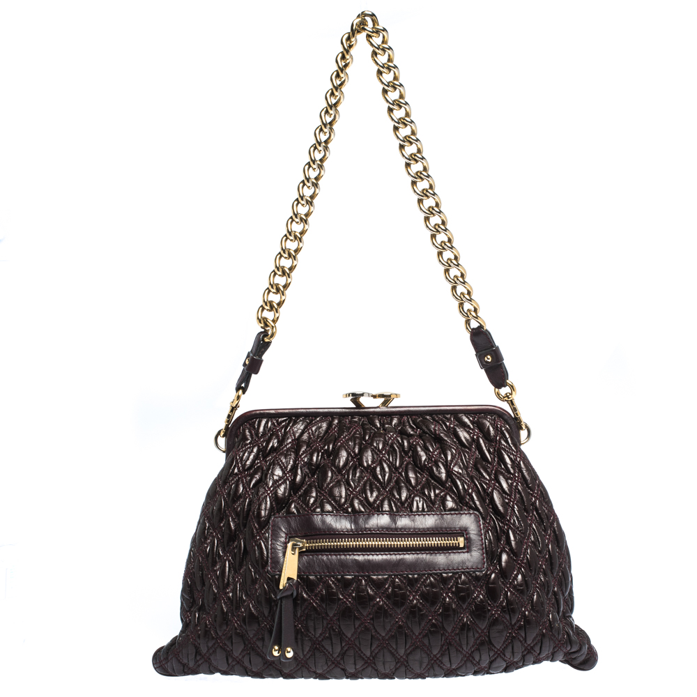 Image of Marc Jacobs Burgundy Quilted Leather Stam Shoulder Bag