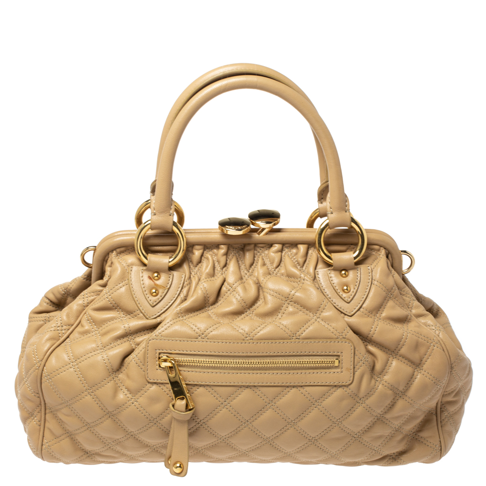 Image of Marc Jacobs Beige Quilted Leather Stam Satchel