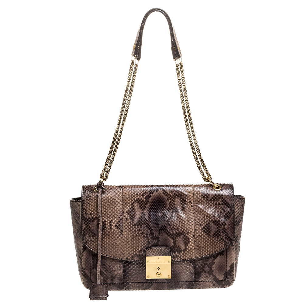 Image of Marc Jacobs Grey/Beige Python Polly Shoulder Bag
