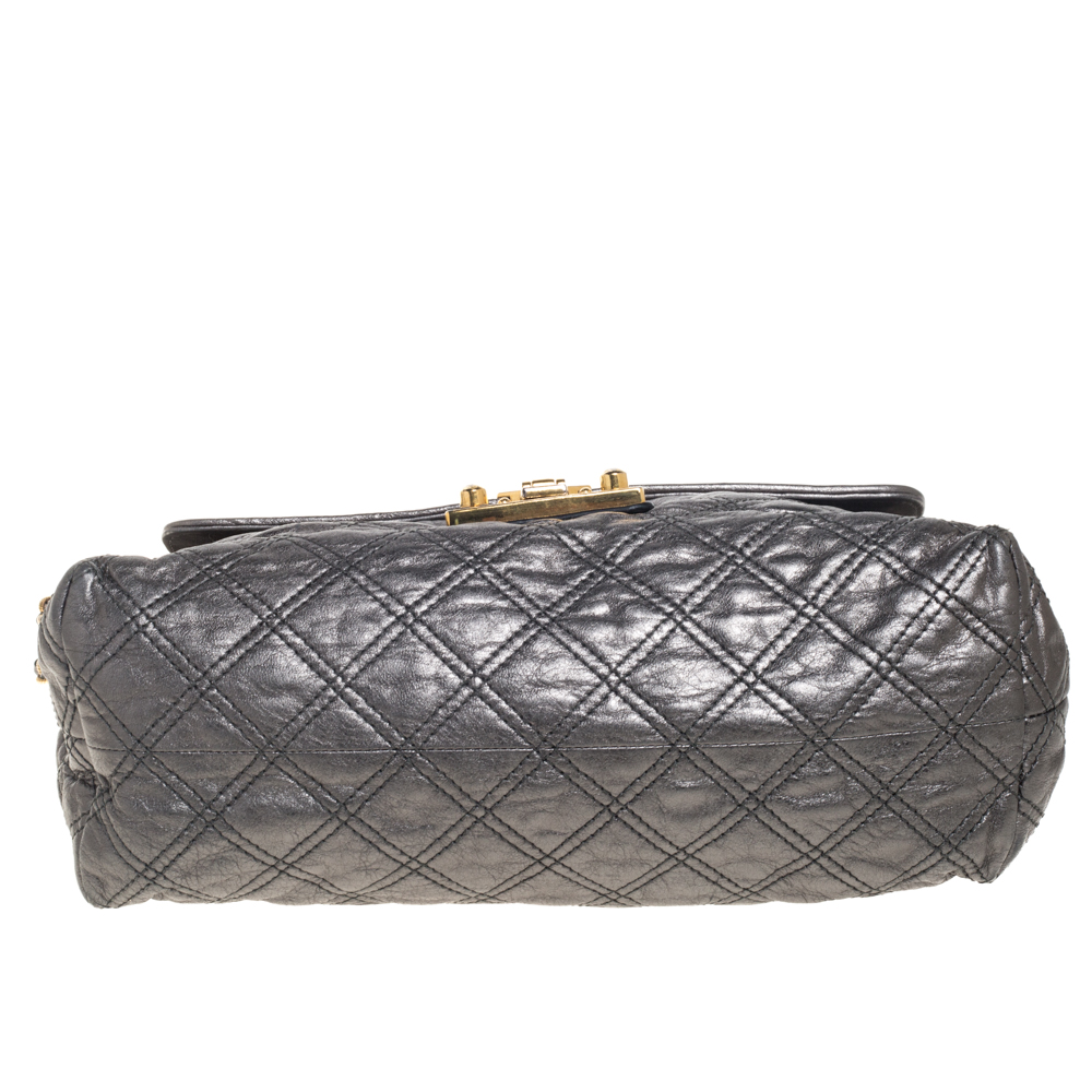 Marc Jacobs Metallic Silver Quilted Leather Large Baroque Single Shoulder Bag