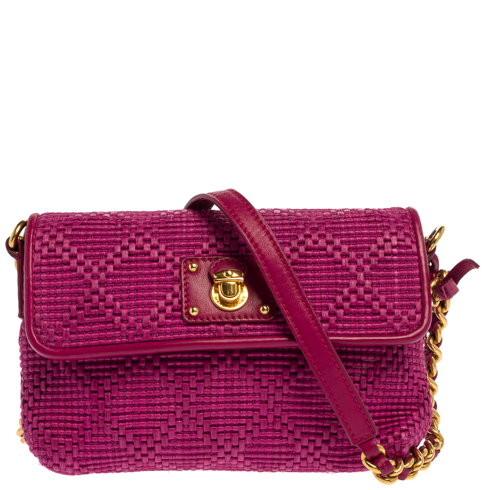 Marc Jacobs Fuchsia Straw and Leather Shoulder Bag