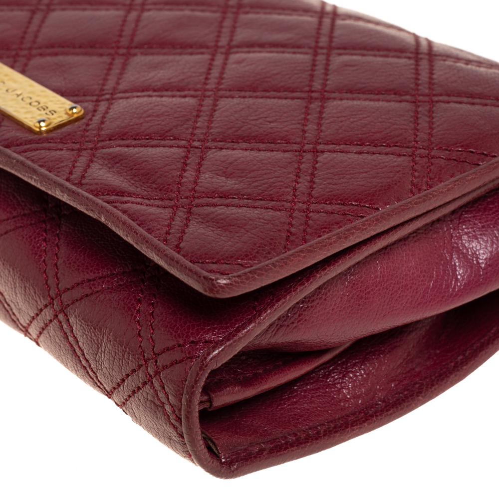 Marc Jacobs Burgundy Quilted Leather Flap Chain Clutch