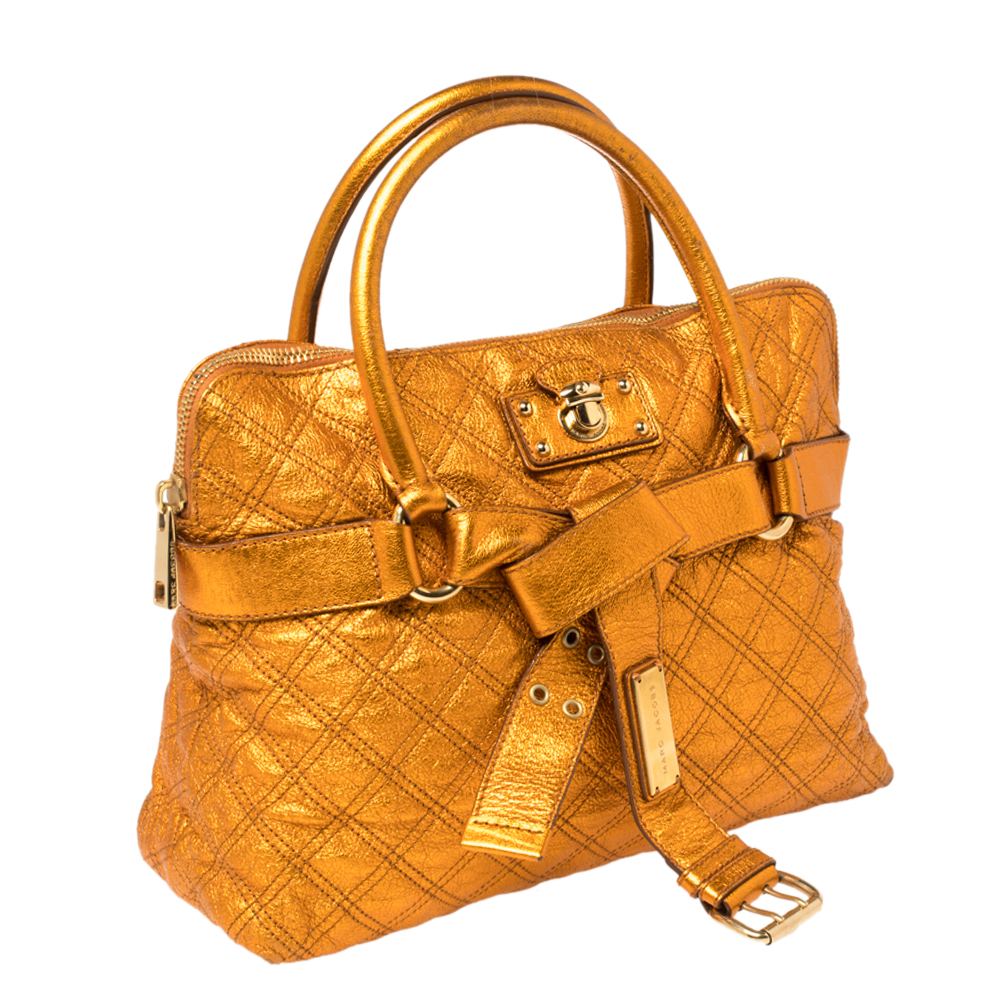 Marc Jacobs Metallic Orange Quilted Leather Bruna Belted Tote