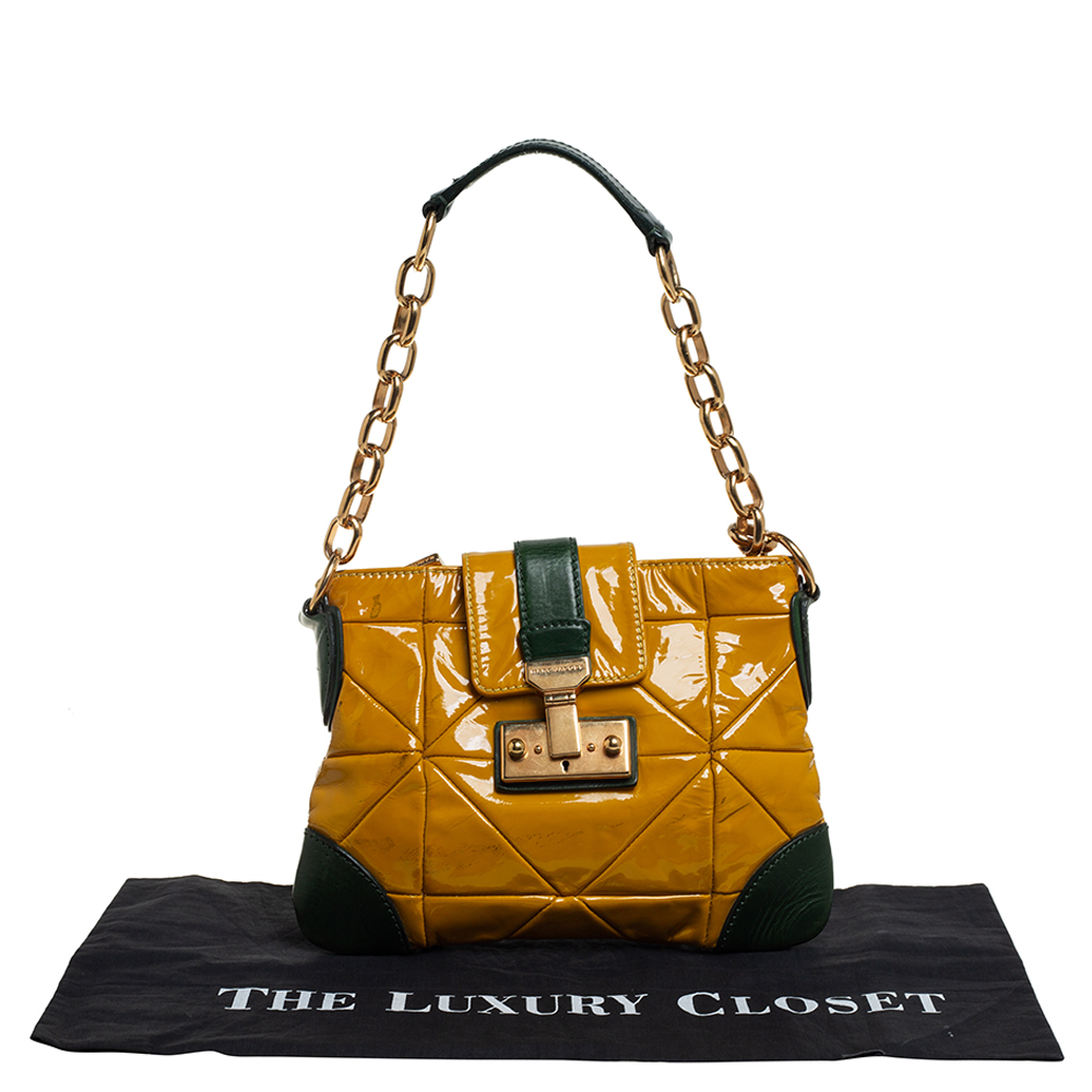 Marc Jacobs Mustard Yellow/Green Patent Leather And Leather Shoulder Bag