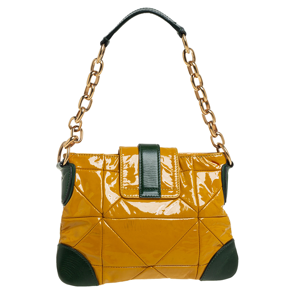 Marc Jacobs Mustard Yellow/Green Patent Leather And Leather Shoulder Bag