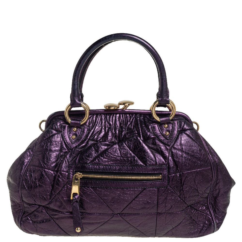 Marc Jacobs Metallic Purple Quilted Leather Stam Satchel