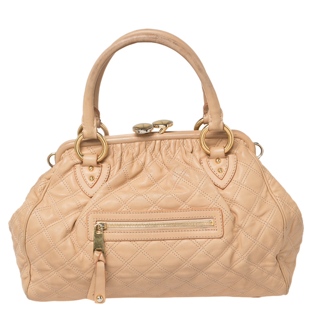 Marc Jacobs Peach Quilted Leather Stam Satchel