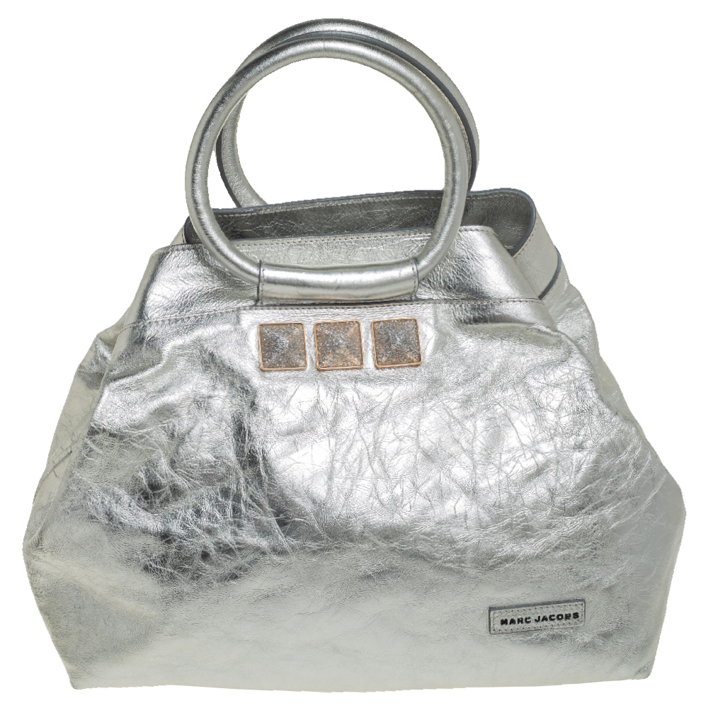 Marc Jacobs Metallic Silver Leather Ring Handle Tote
