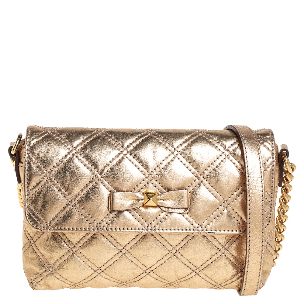 Marc Jacobs Metallic Gold Quilted Leather Bow Shoulder Bag