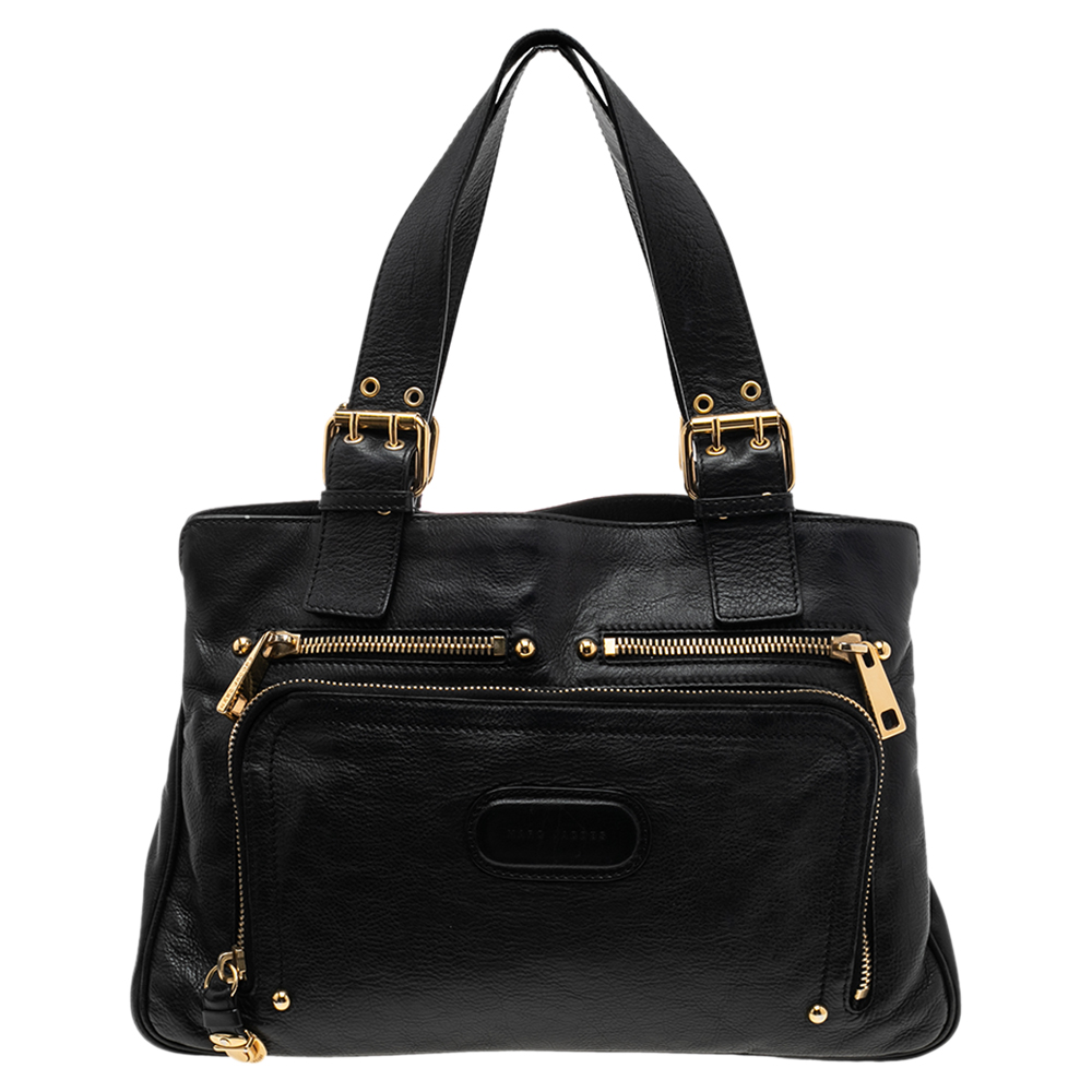 Marc Jacobs Black Leather Front Pocket Tote