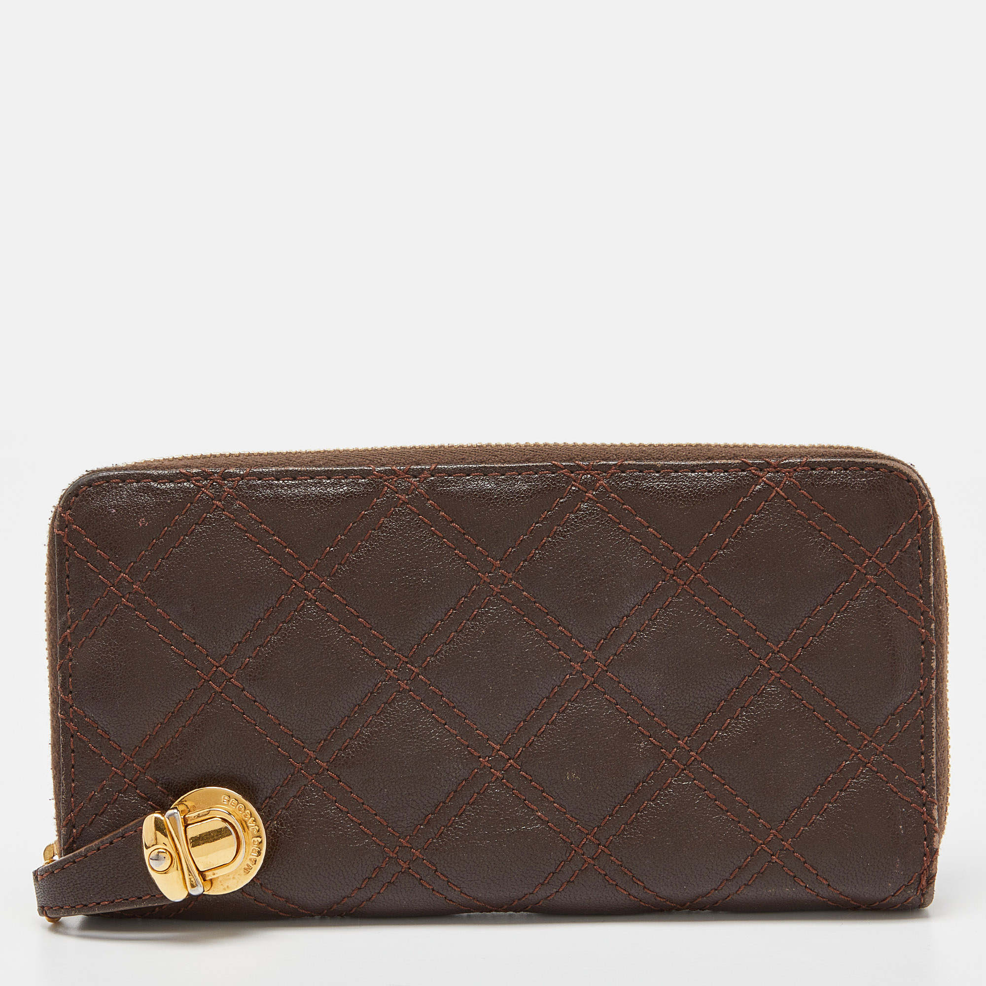Marc Jacobs Brown Quilted Leather Deluxe Zip Around Wallet