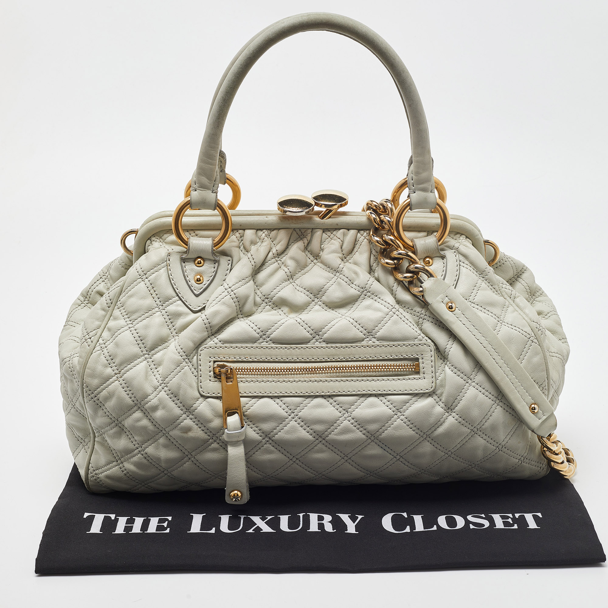 Marc Jacobs Ice Blue Quilted Leather Stam Satchel