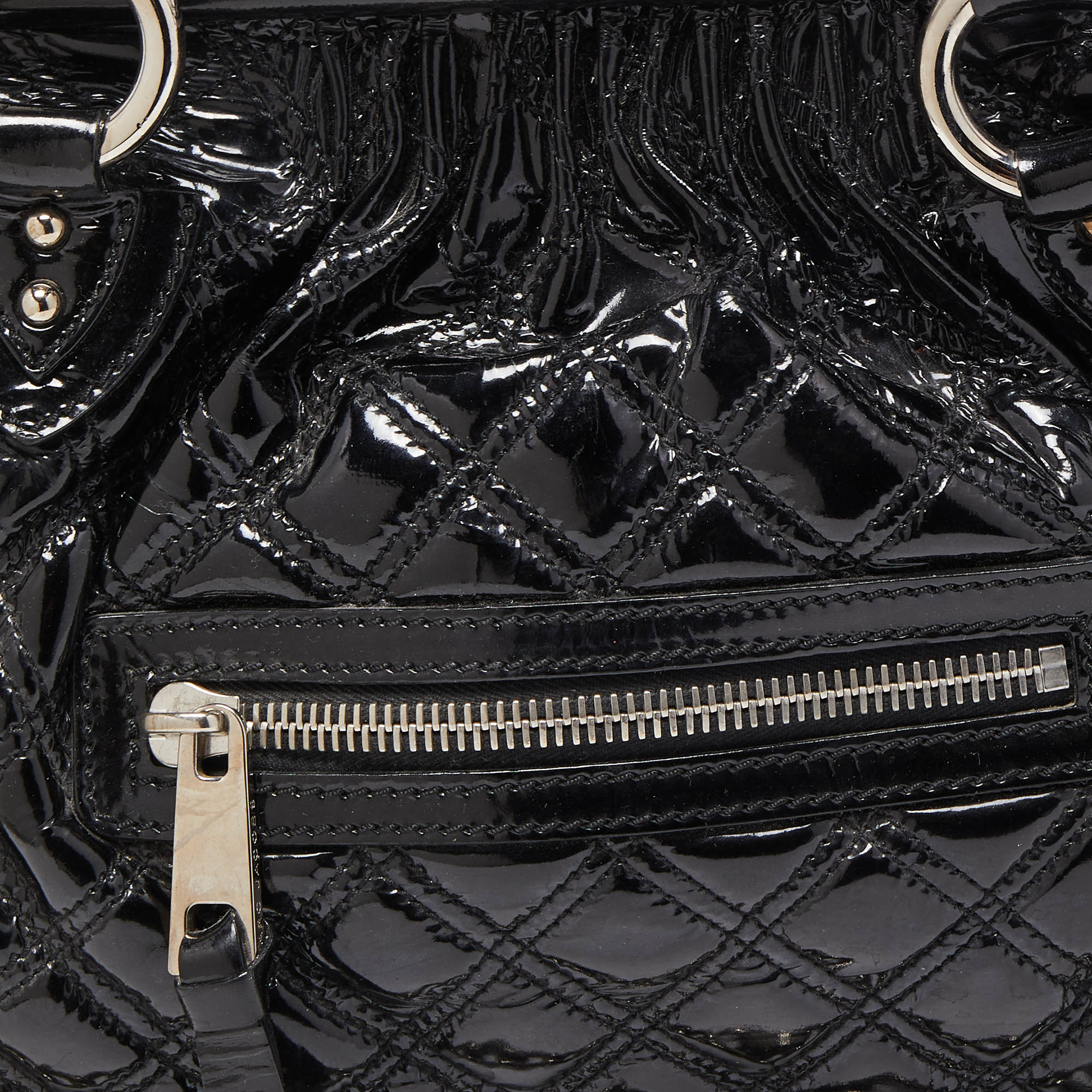 Marc Jacobs Black Quilted Patent Leather Stam Satchel