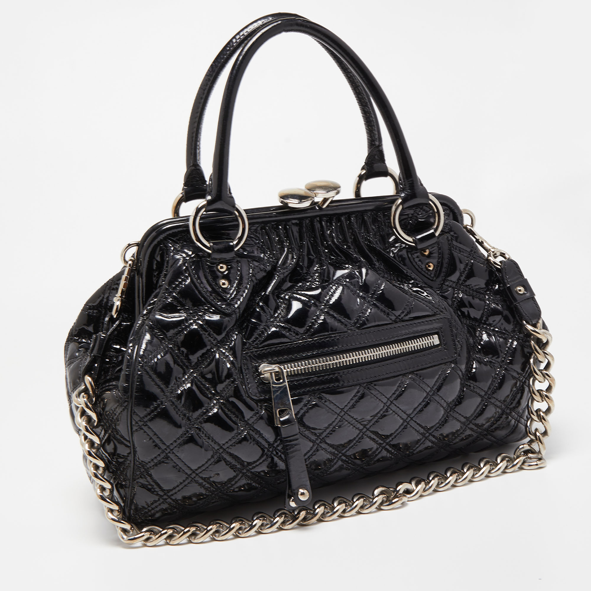Marc Jacobs Black Quilted Patent Leather Stam Satchel