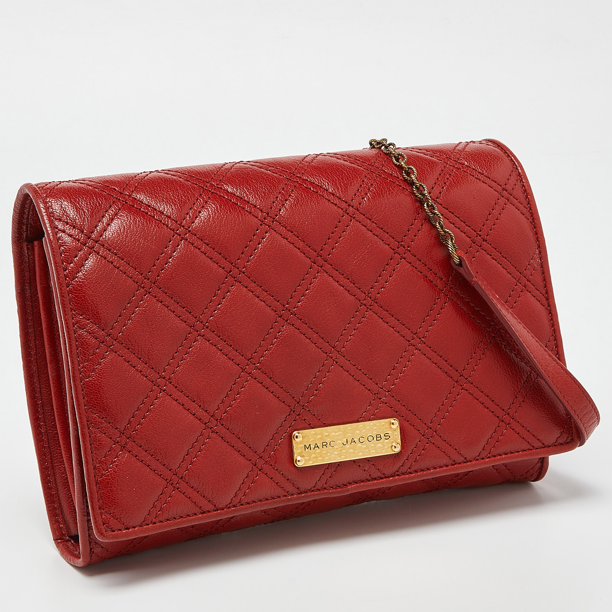 Marc Jacobs Rust Quilted Leather Flap Chain Clutch
